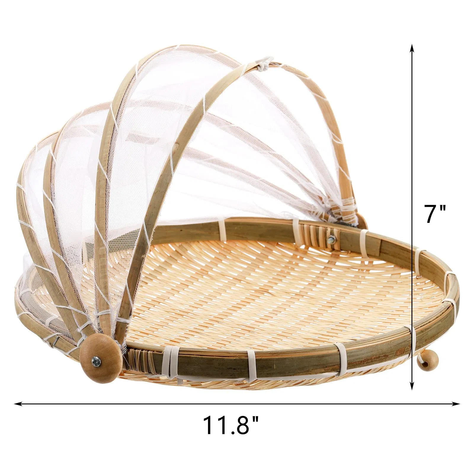 Food Serving Tent Basket Hand-Woven Bamboo Dustproof Round Picnic Basket Net
