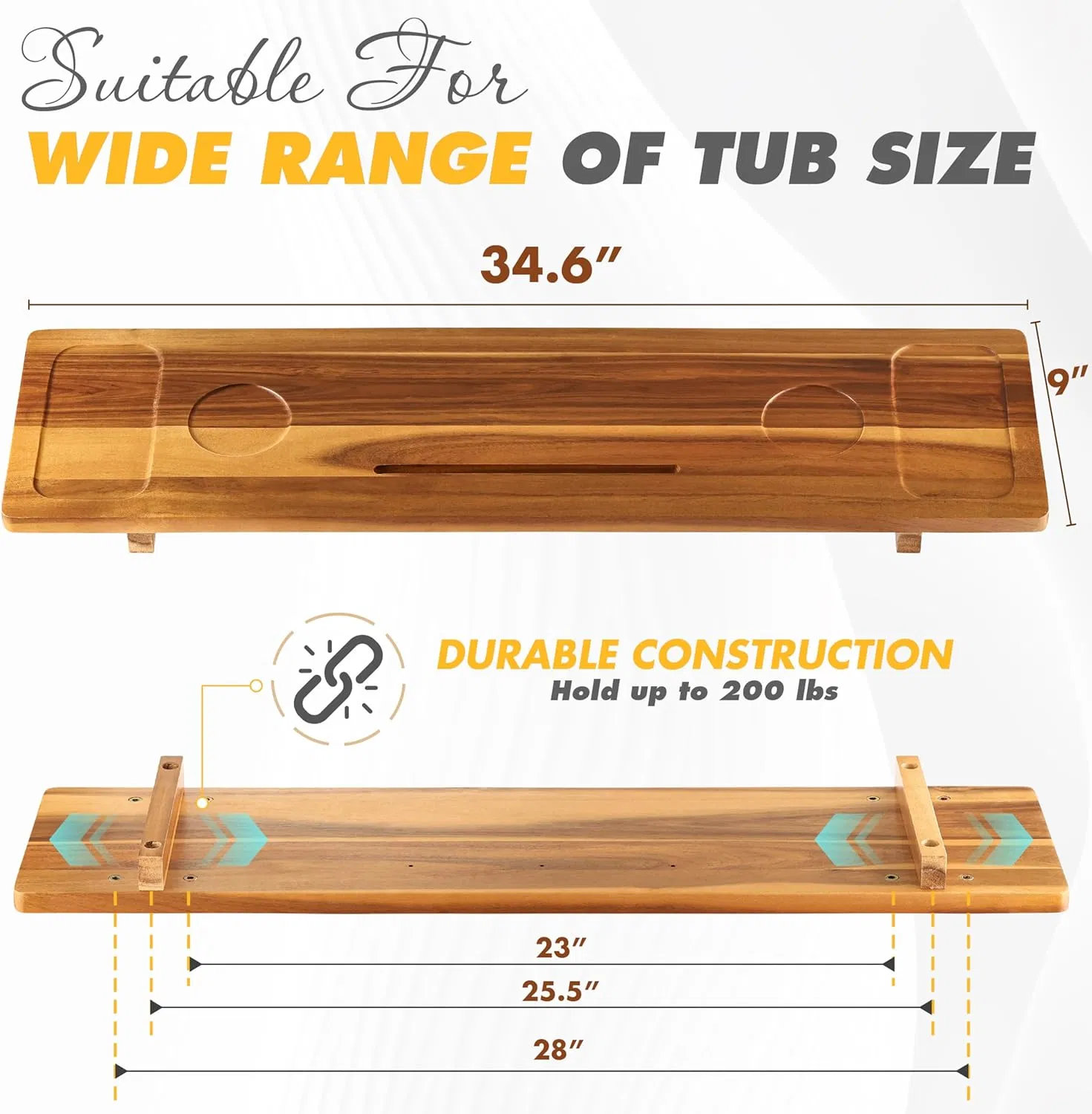 Acacia Wood Bamboo Modern Minimalist Bathroom, Bedroom Bathtub Rack
