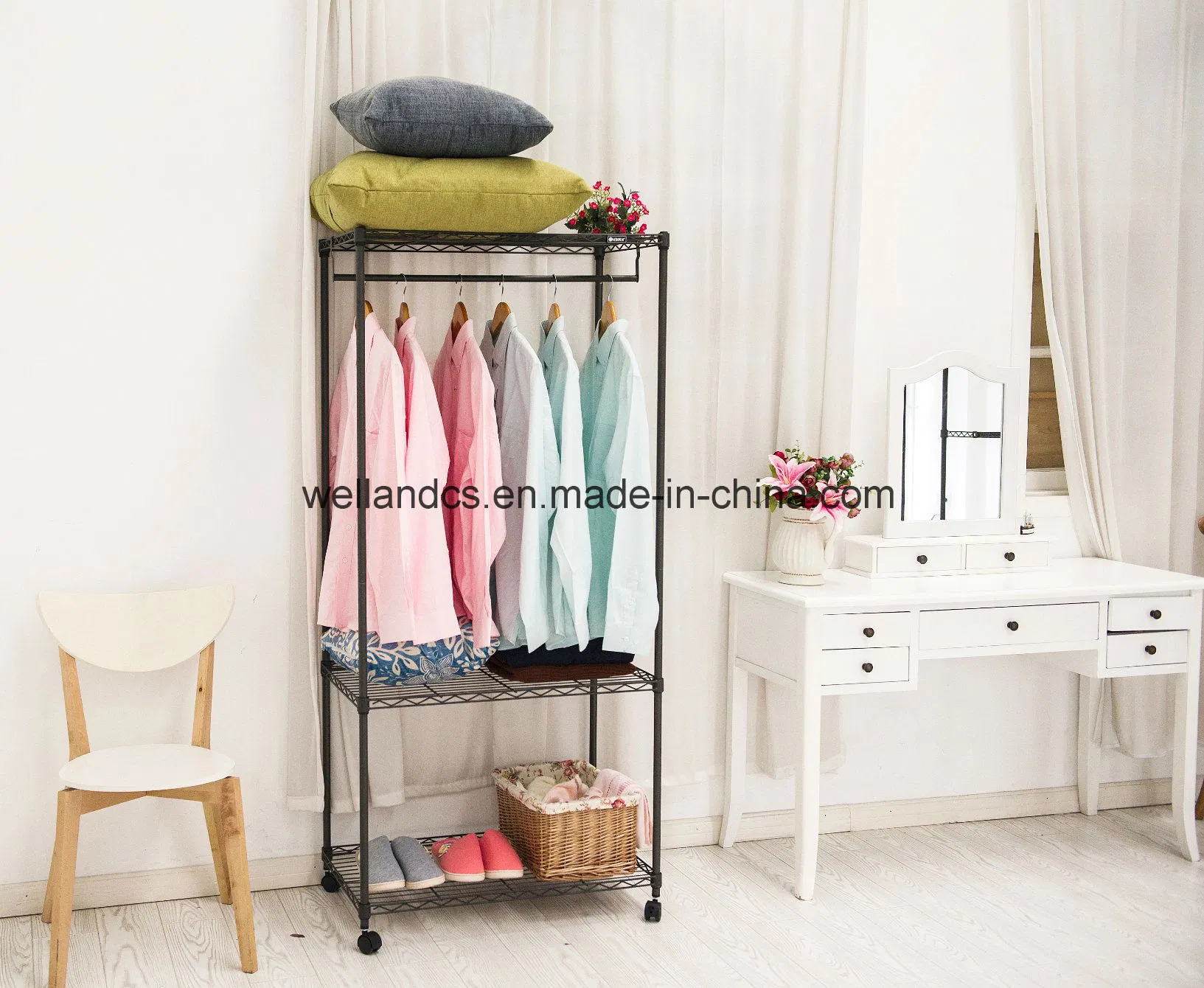 Multi-Functional Epoxy Black Metal Clothes Shelf DIY Garment Rack