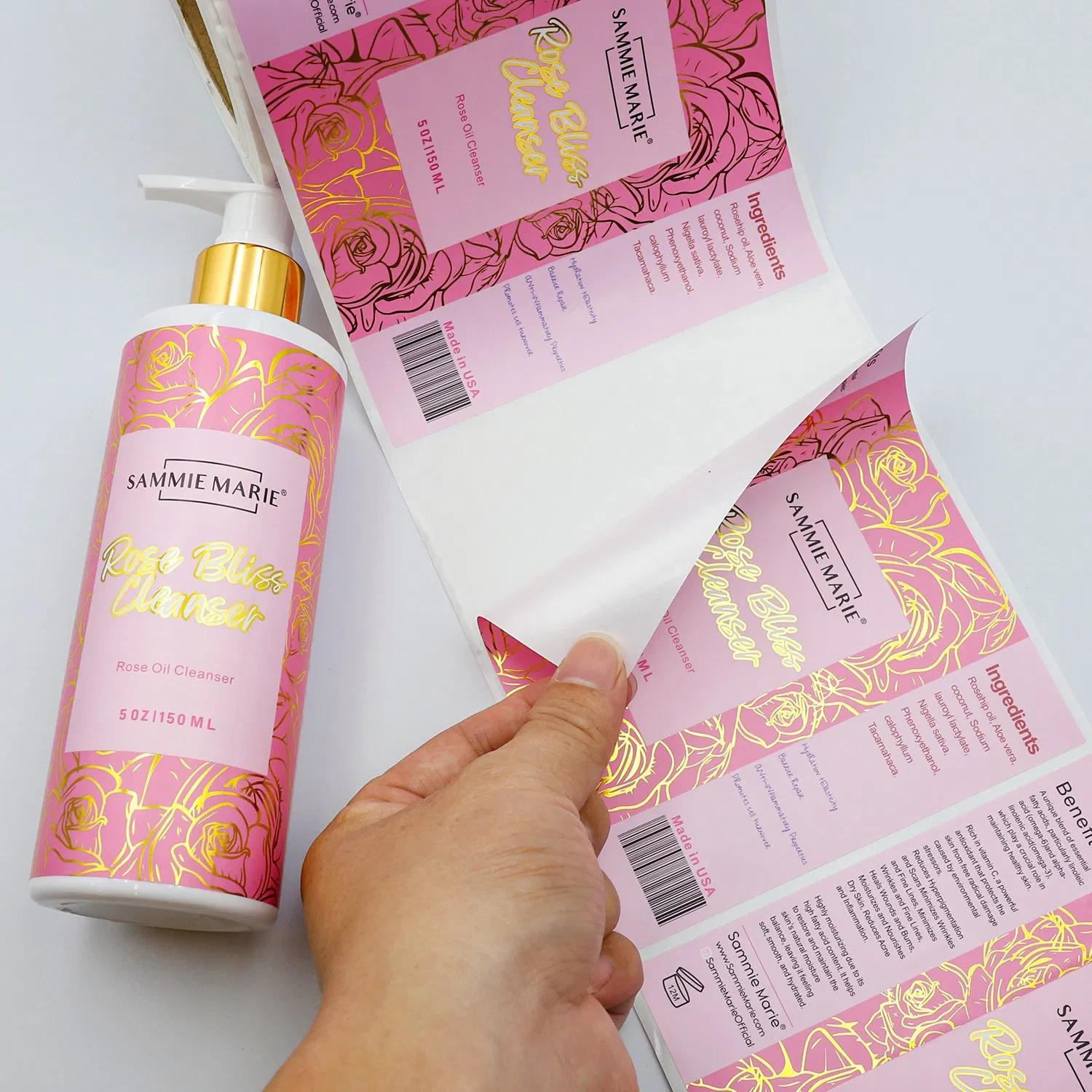 Wholesale Customized Self-Adhesive Labels, PVC Color Printed Stickers, Shampoo with Gold and Silver Hot Stamping, UV Label Stickers