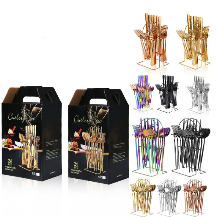 24 PCS Knife Spoon Fork Set Stainless Steel Flatware Cutlery Set