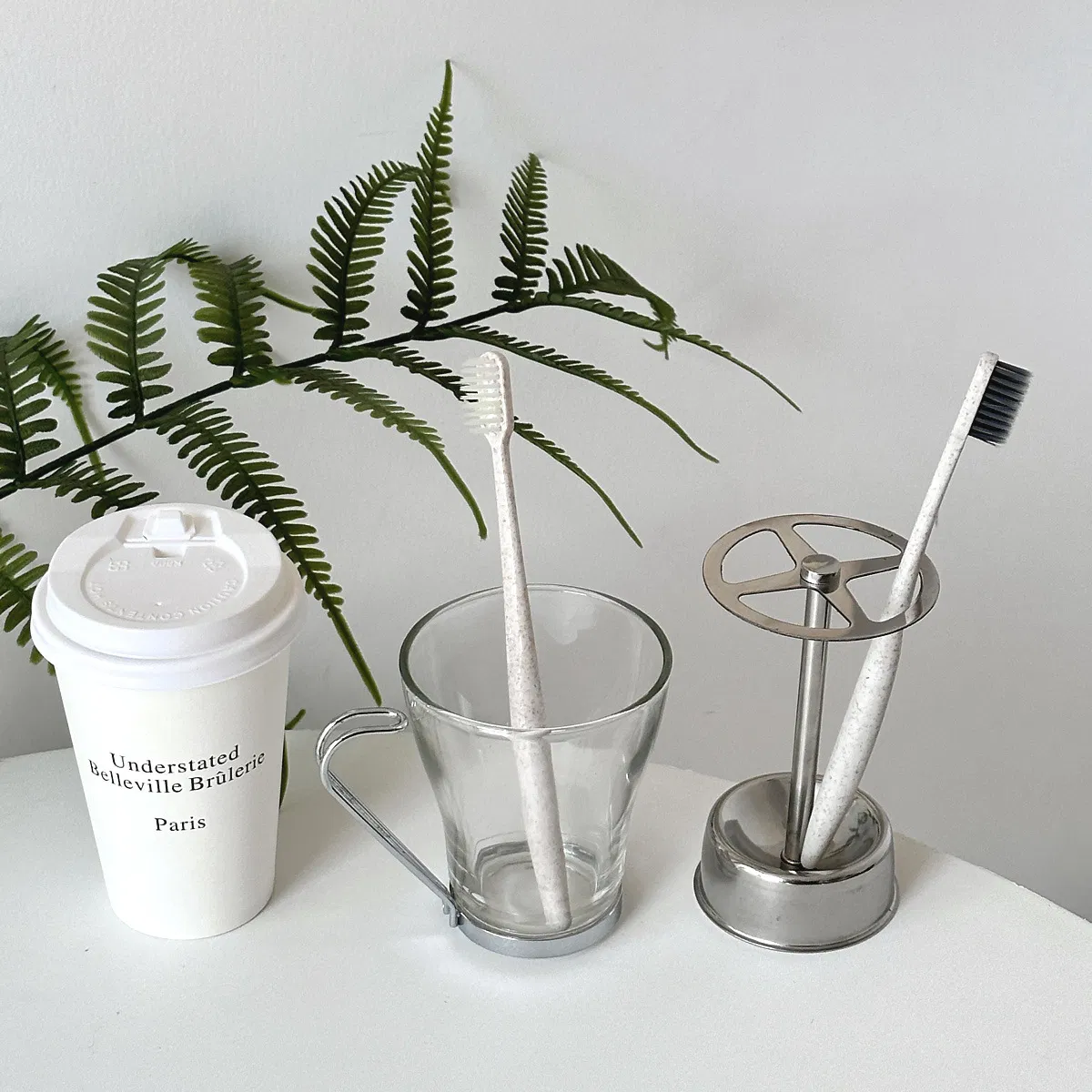 Hot Sale Stainless Steel Stand Compartments Brushed Polished Toothbrush Holder