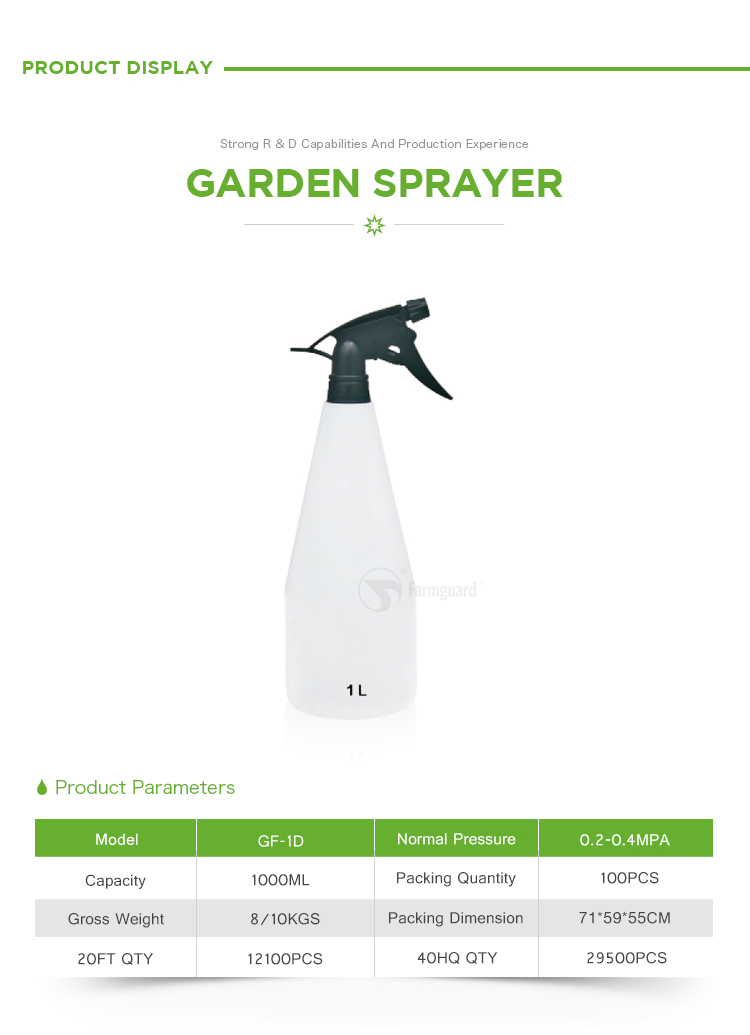 China Hot Sale Garden Portable Plastic Hand Pump Sprayer 1L
