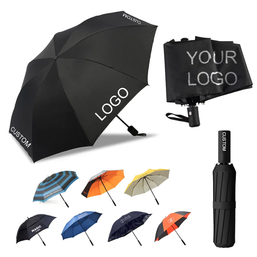 Promotional Folding Umbrella Personal Logo Sunshade Custom Logo Compact Portable Rair Automatic Windproof Umbrella with Logo