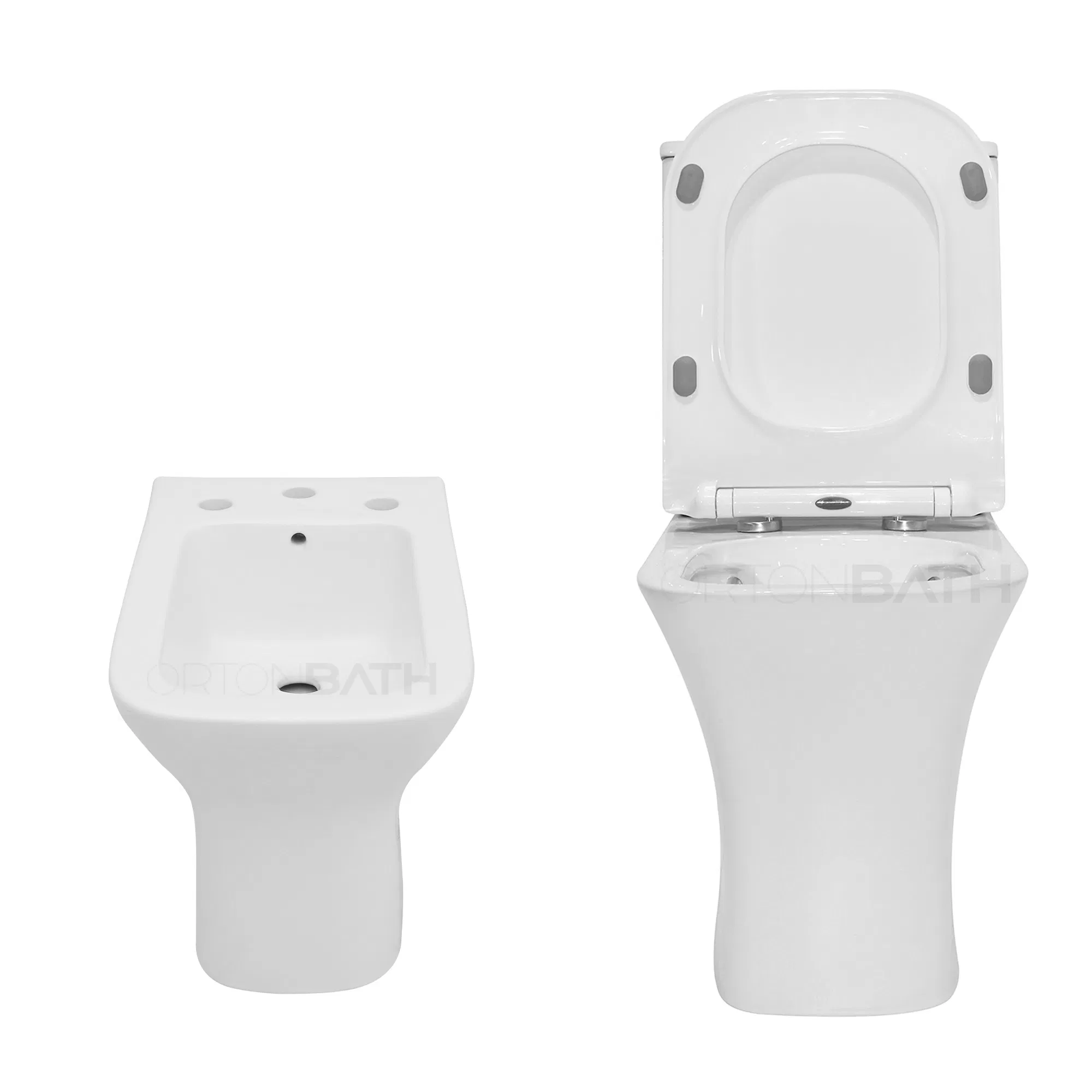 Ortonbath Modern Square Shape Ceramic Bathroom Toilet Suit Toilet Set Bathroom Set Wc Toilet with Three Hole Argentina Sanitary Ware Bidet Toilet Bowl Set