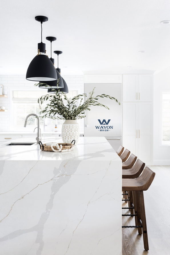 Classic Crushed Surface Calacatta White Glass Engineer Quartz Stone Slabs Artificial Countertop
