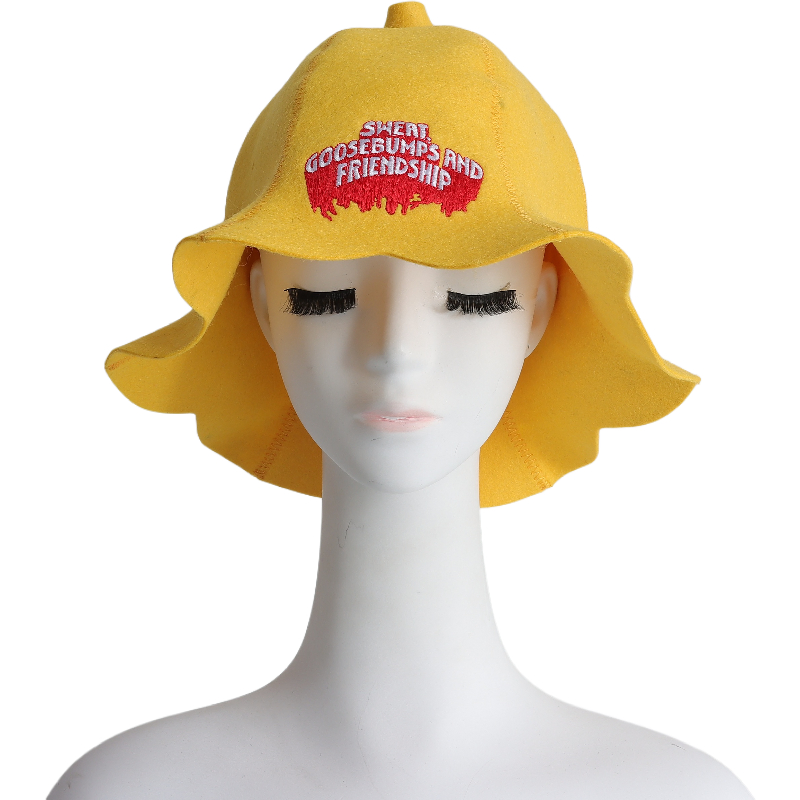 Yellow Flower Luxurious Wool Felt Sauna Cap SPA Wool Sauna Hat