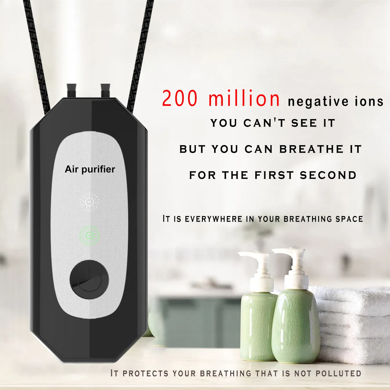 Hanging Neck with 200 Million Negative Ion Air Purifier Portable Pendant Air Purifier to Remove Germs and Secondhand Smoke