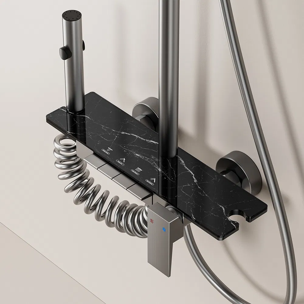 High Quality Fashion Aluminum Grey Dual Handles Head Waterfall Bathroom Shower Set