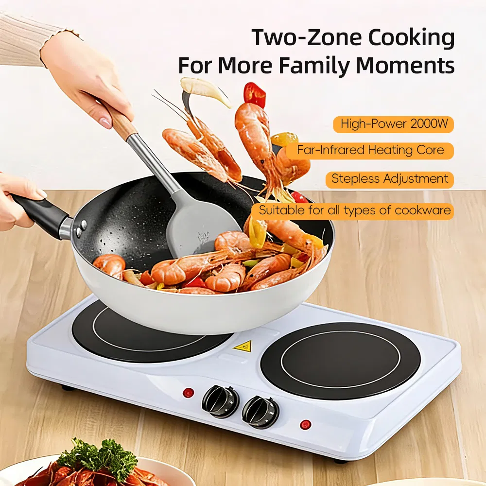 Household Electric Double Burner Smooth Ceramic Cooktop with Two Hot Plants 2000W