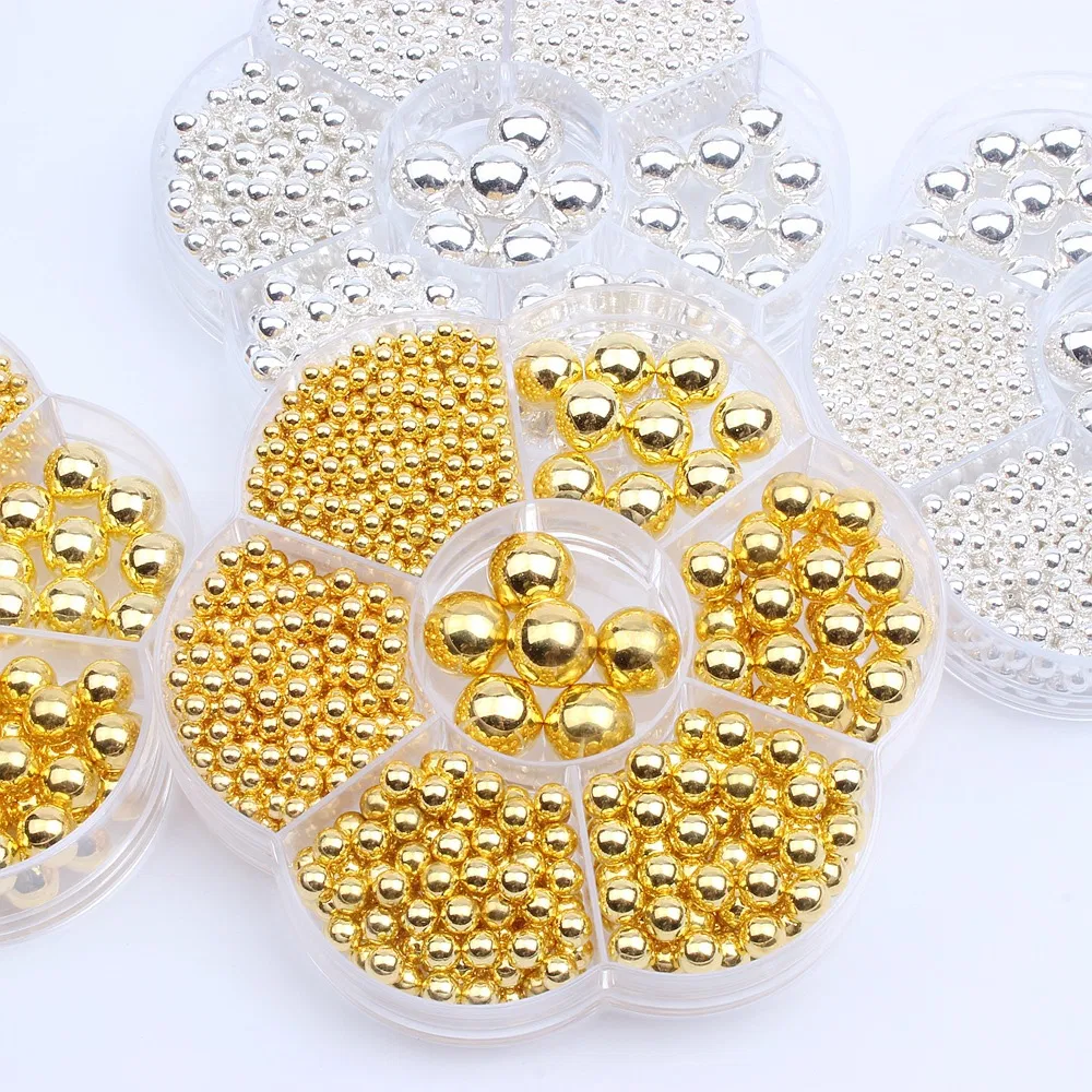 Golden Color Nail Art Decoration Pearl Multi Size Flat Back White Pearl Charm Red 3D Nails Charms Pearl Accessories