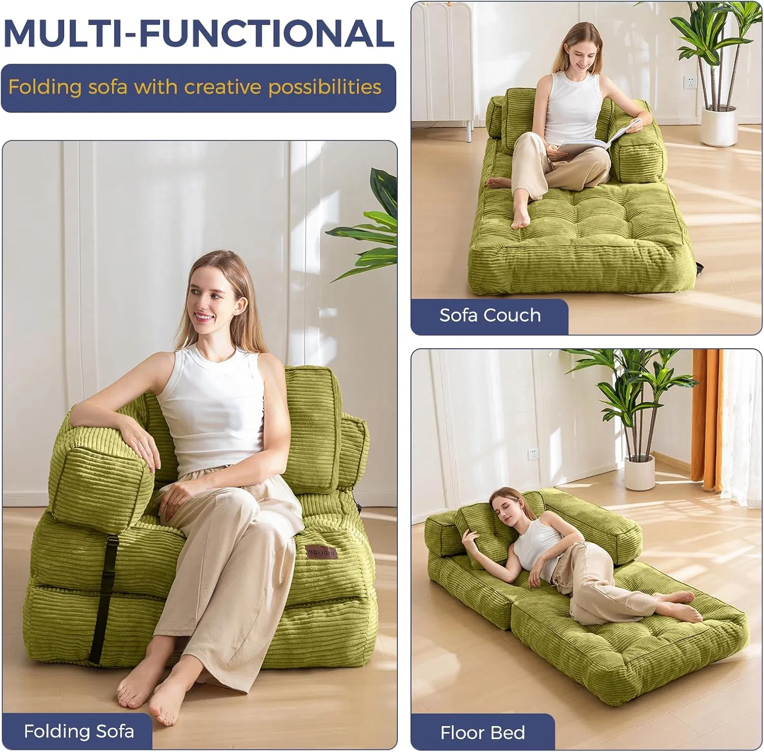 Portable Fold out Chair Bed Floor Sofa Lounge for Living Room Bedroom
