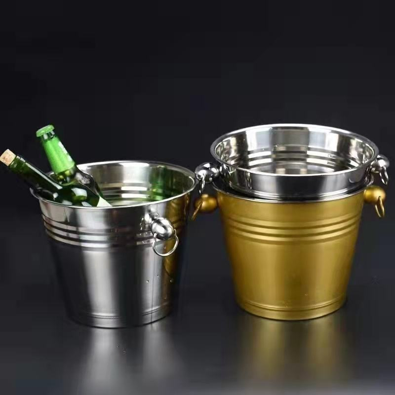 Stainless Steel 5L Round Galvanized Iron Metal Ice Bucket Beer Champagne Beveragetubs