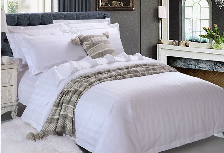 Hotel Quality Polyester Cotton Satin Stripe Fitted Sheet Bedding Set