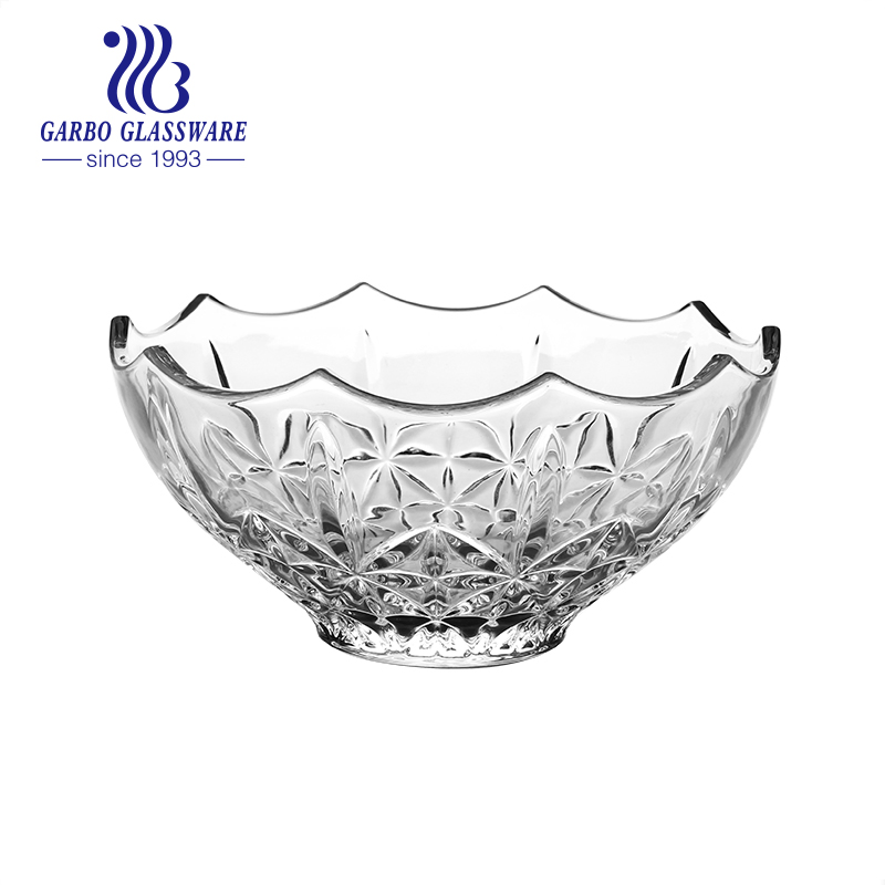 10inch Glass Fruit Bowl Cheap Price Salad Bowl Embossed Heavy Glass Bowls for Home Table Decor