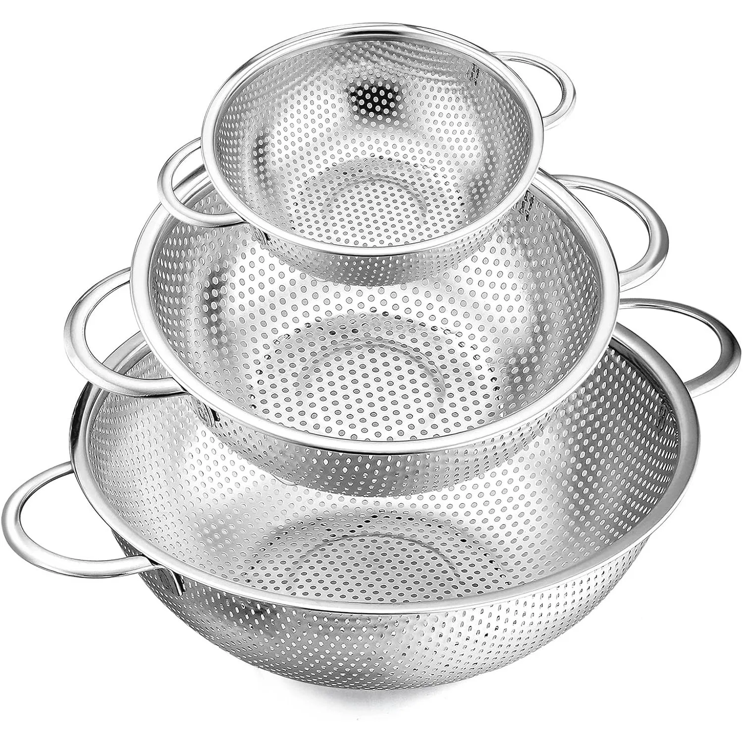 Micro-Perforated Metal Colander with Handle