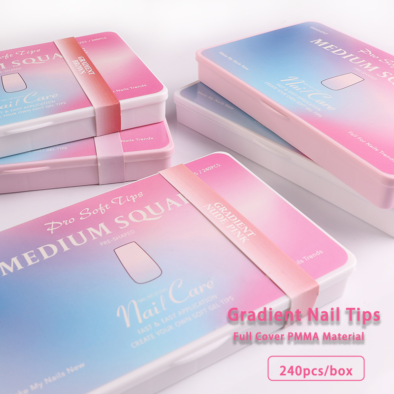 Customize Artificial Nail Acrylic Gradient Brown Medium Square Fake Nail for Nail Art