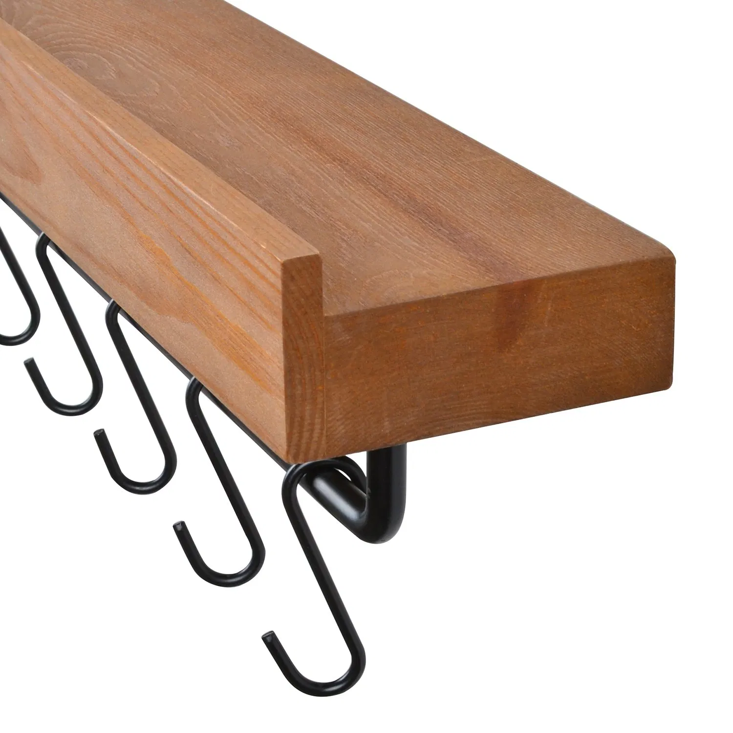 Wall Mounted Bedroom Floating Ledge Shelf 17 Inch with 5 Hooks