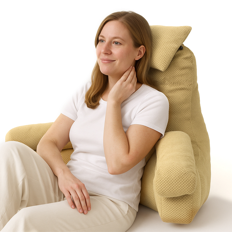 Bed Backrest Bedside Chair Seat Reading Pillow Lounger Lumbar Rest Back Pillow Cushion with Headrest and Armrest