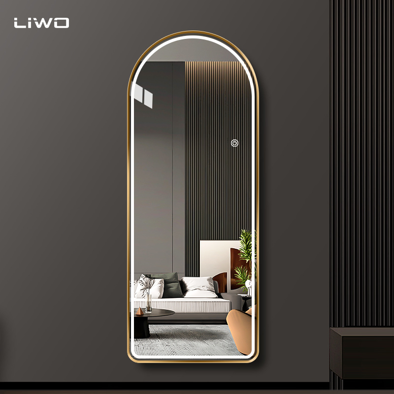 Home Decoration Arched LED Dressing Mirror High-Definition Aluminum Alloy Frame Full-Length Intelligent Dressing Mirror Vanity Living Room Bedroom Furniture