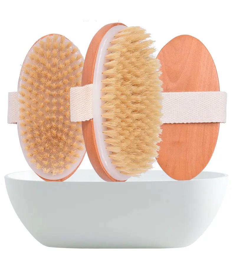 Wholesale High Quality Bamboo Dry Skin Body Brush Boar Bristles Bath Brush