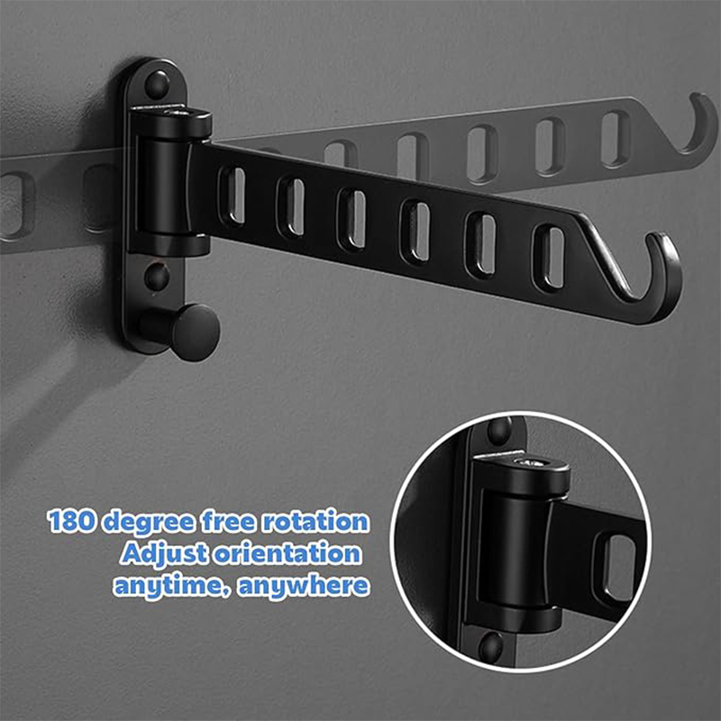 Matte Black Wall Mounted No Drill Foldable Rotation Ceiling Laundry Clothes Hanger Drying Rod with Swing Arm