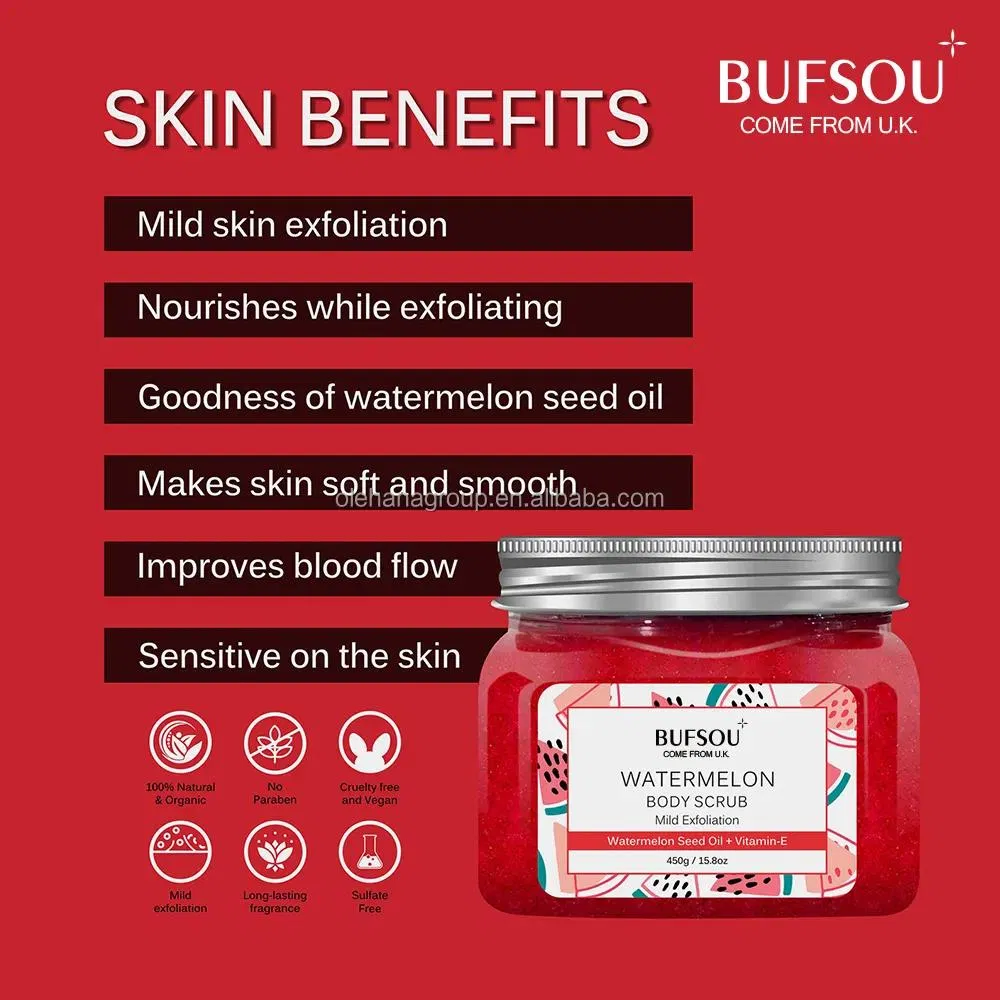 Private Label Manufacturers Custom Logo Deep Cleaning Gently Exfoliating Whitening Organic Watermelon Face Body Scrub