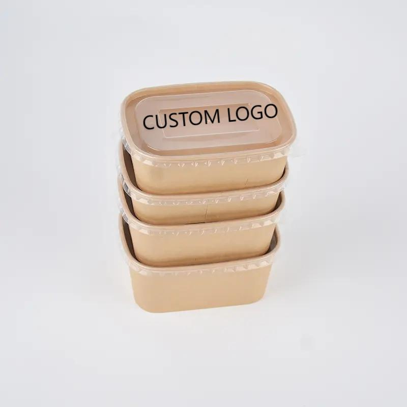 Rectangular Paper Bowl PE PLA Water-Based Coating Paper Food Container Salad Bowl