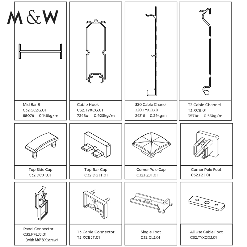 M&W Wholesale Custom Aluminium Profile Office Furniture Accessory