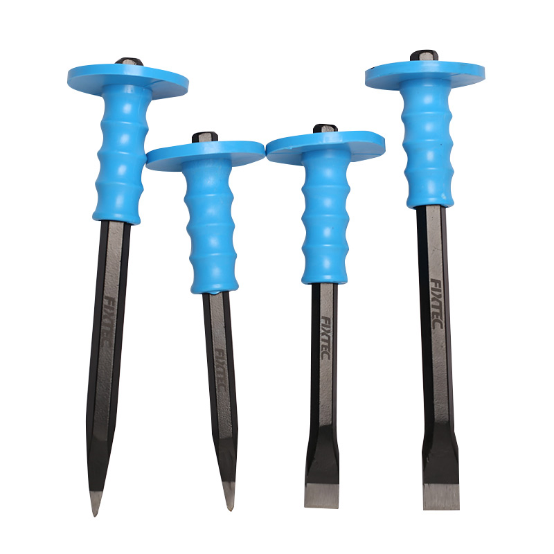 Fixtec Flat Point Stone Masonry Cold Chisel with Protect Rubber Handle Carving Tools