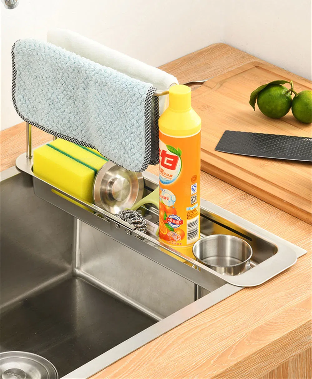 Stainless Steel Kitchen Retractable Drain Rack Dishwashing Basin Drain Basket Sink Filter