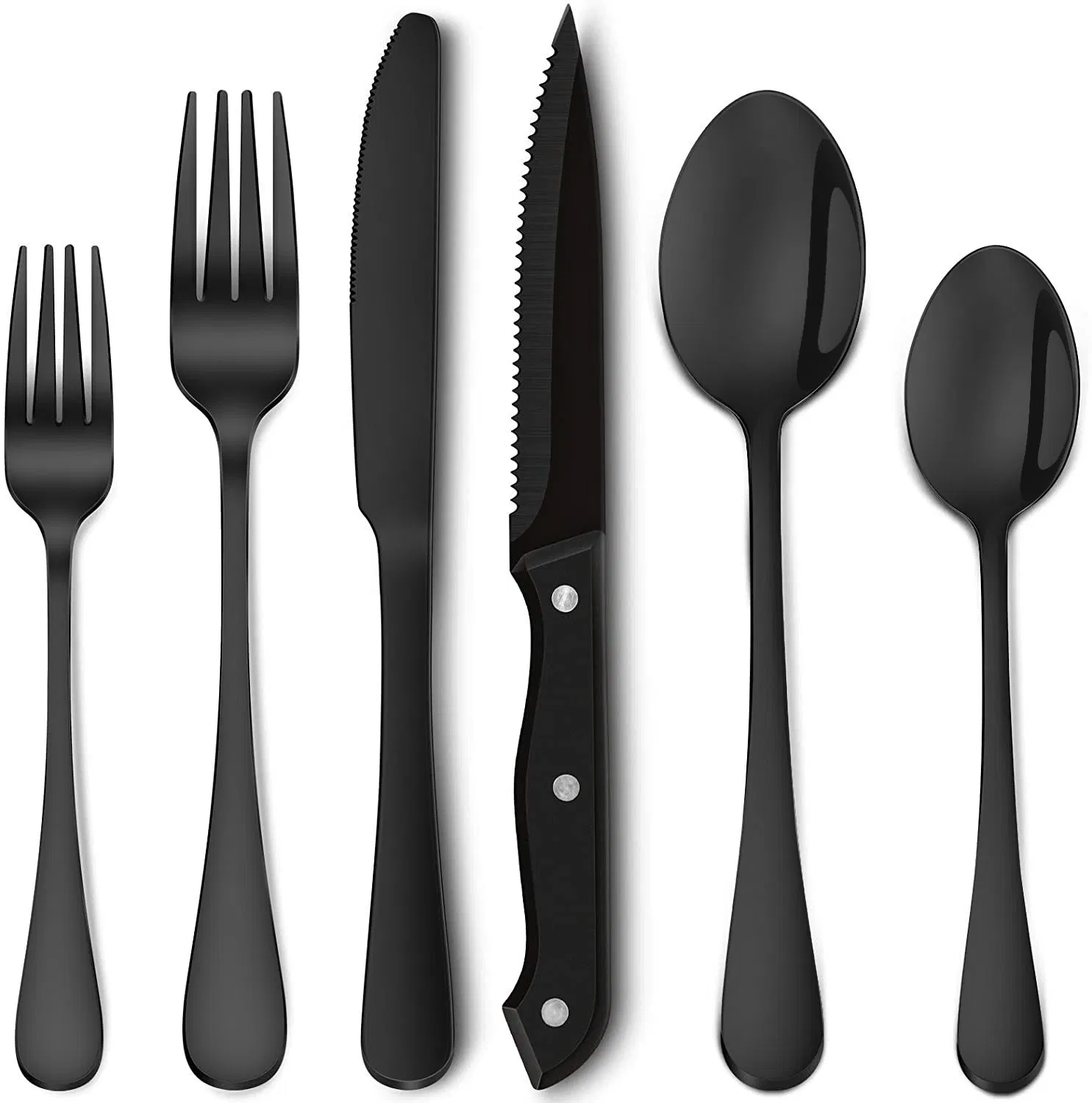 High Quality Wedding Modern Silverware Stainless Steel Spoon Fork Steak Knife Black Mirror Luxury Cutlery Flatware Set
