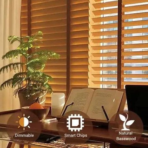 Motorized Cordless Wooden Venetian Blinds