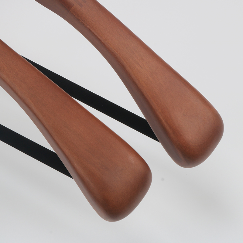 Custom Logo Adult Clothes Solid Wood Hanger Modern Style Non-Slip Wooden Suit Coat Pant Hanging Bar with Wide Shoulders