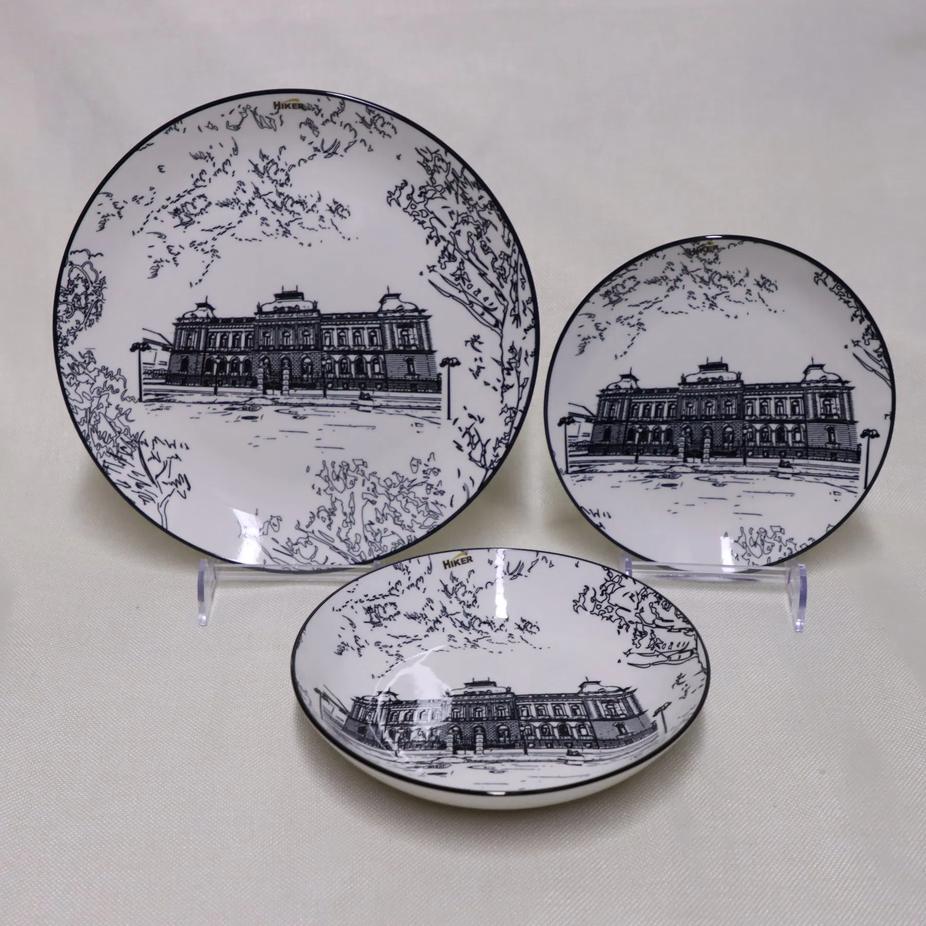 18PCS Porcelain Dinnerware, Cearmic Tableware Pad Print City Landmark Dinnet Plates Set-Serbia