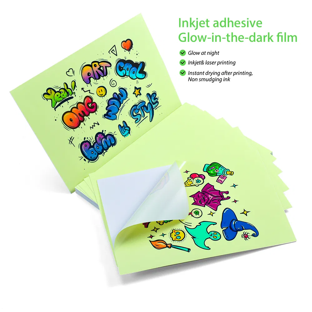 New Style Glow in The Dark Printable Inkjet Vinyl Sticker Paper A3 A4 Sheet Self-Adhesive Waterproof Label