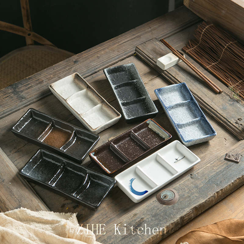 Ceramic Three Grid Sauce Side Dishes Restaurant Plate