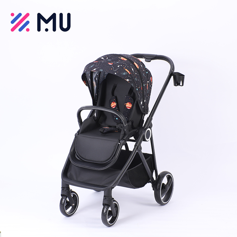 300d Oxford Printed Fabric Black Color Baby Stroller with Cup Holder