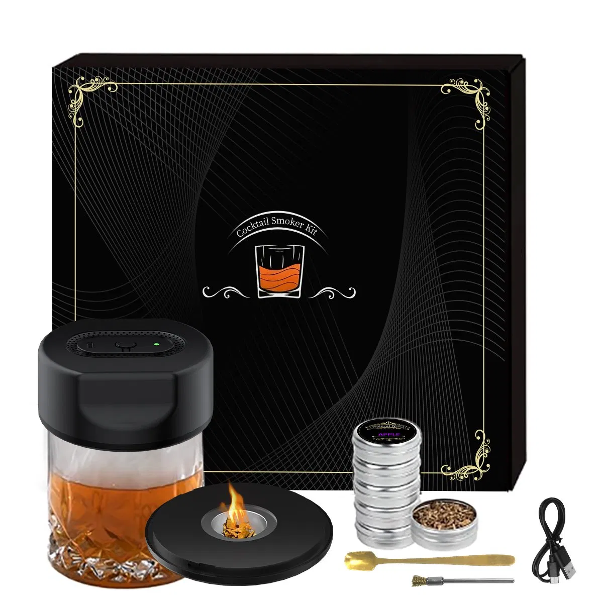 Electric Whiskey Smoker Kit 6 Wood Chips Rechargeable Cocktail Smoker