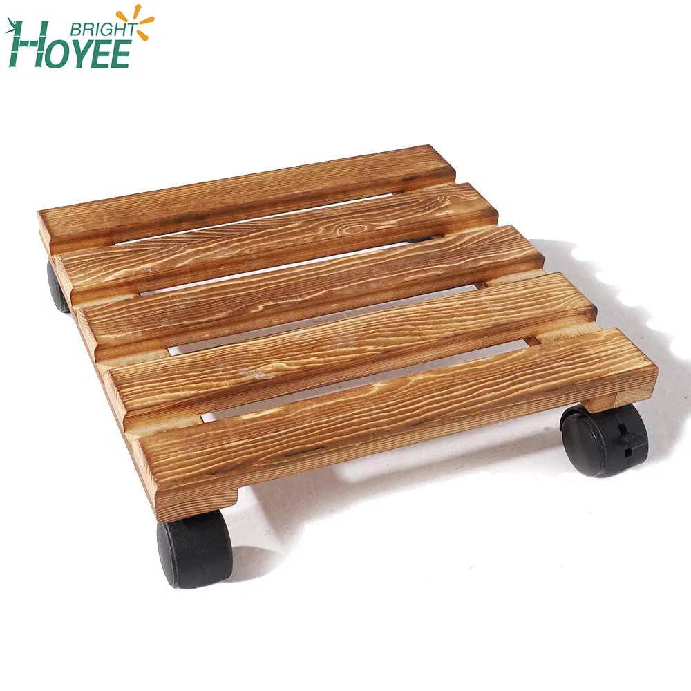 Wholesale Plant Caddy Wooden Plant Stand Rack Square Indoor Outdoor on Roller Patio Flower Pot