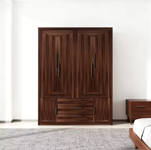Black Walnut Wood Wardrobe Double Door Assembled Bedroom Wardrobe with Large Capacity