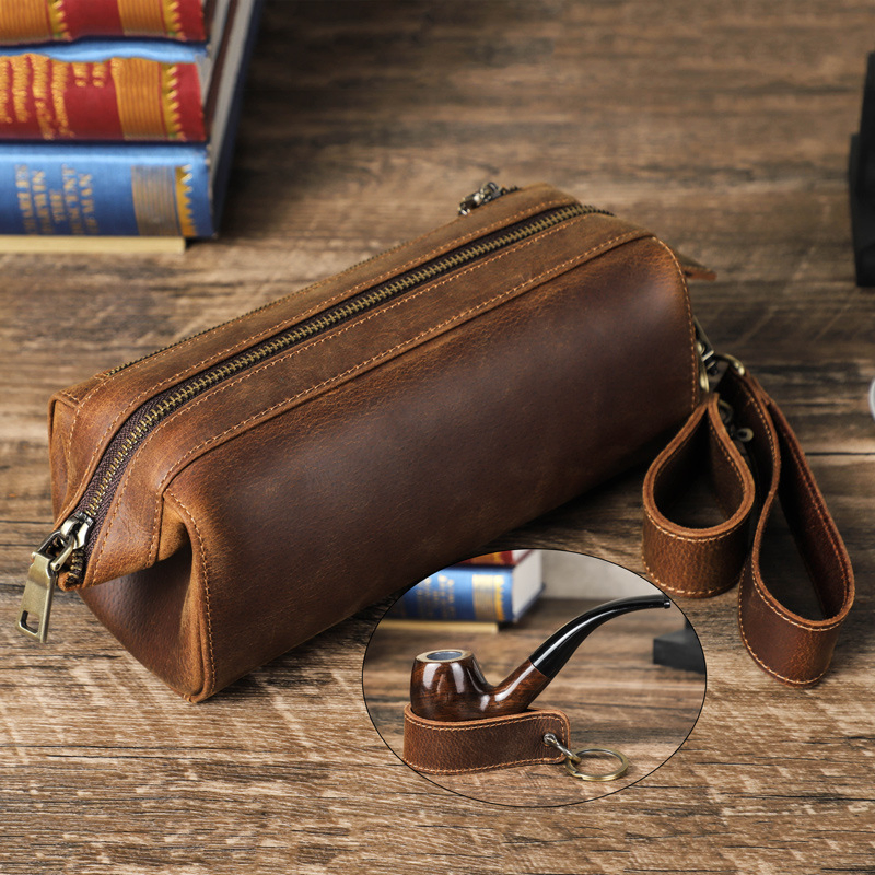 Ga203 Wholesale Empty Smoke Accessories Shopping Tobacco Pouch Bags Price Custom Cigar Storage Packag Holder Rolling Packing Pipe Smoking Zipper Leather Bag
