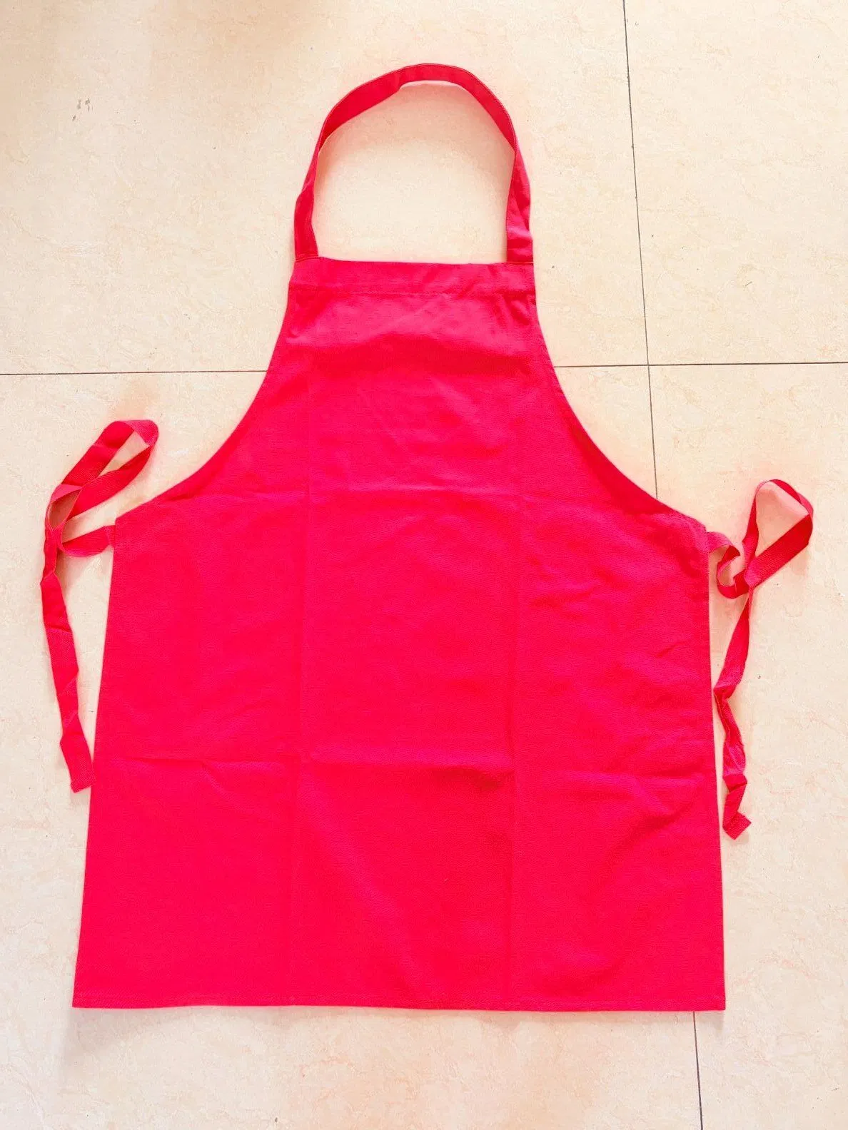 Cotton Twill Red Bib Apron with Woven Belt Customized Logo Printed for Restaurant, Kitchen or Promotion
