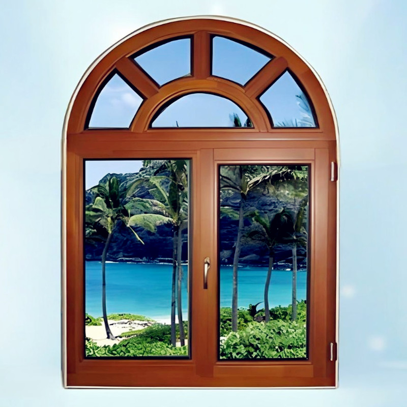 Girds Design Top Arch Style Aluminum Solid Wood Window for Villas