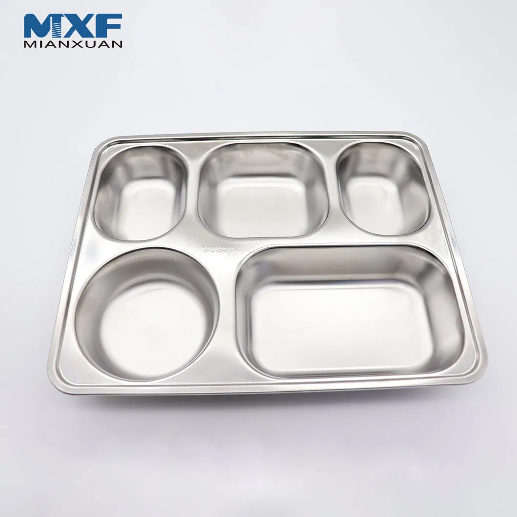 Wholesale Customized Logo Dinner Plate SUS 304 Stainless Steel Fast Food Tray SUS316 Rectangular Divided Tray Lunch Tray with Cover