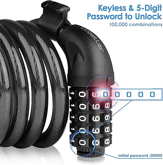Keyless Silicone Bike Security Lock Combination Chain Bicycle Cable