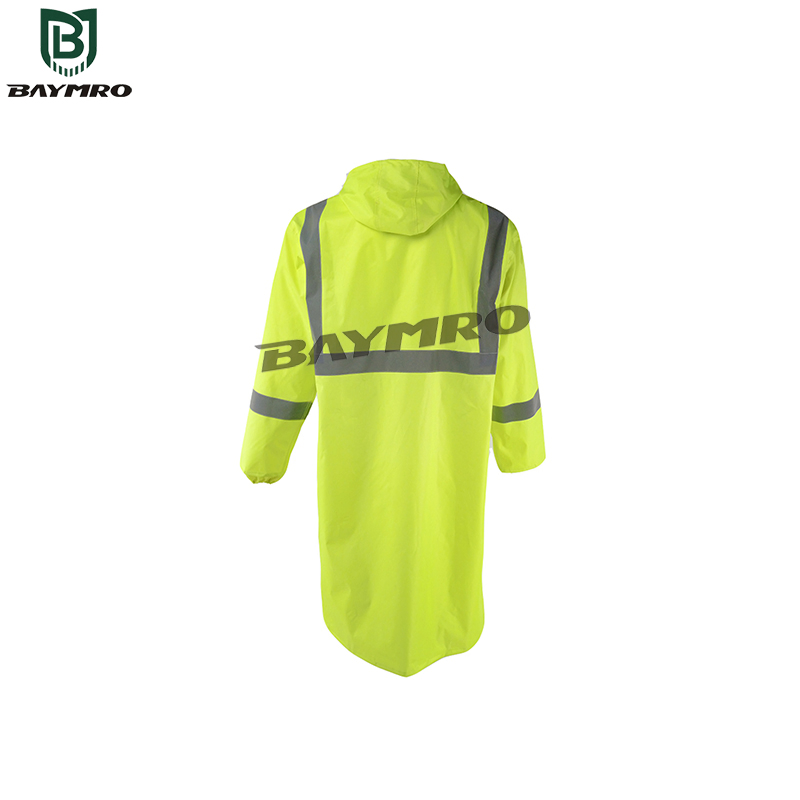 High Visibility Reflective Waterproof PVC Rain Wear Long Raincoat with Hood Reflective Mackintosh Coat