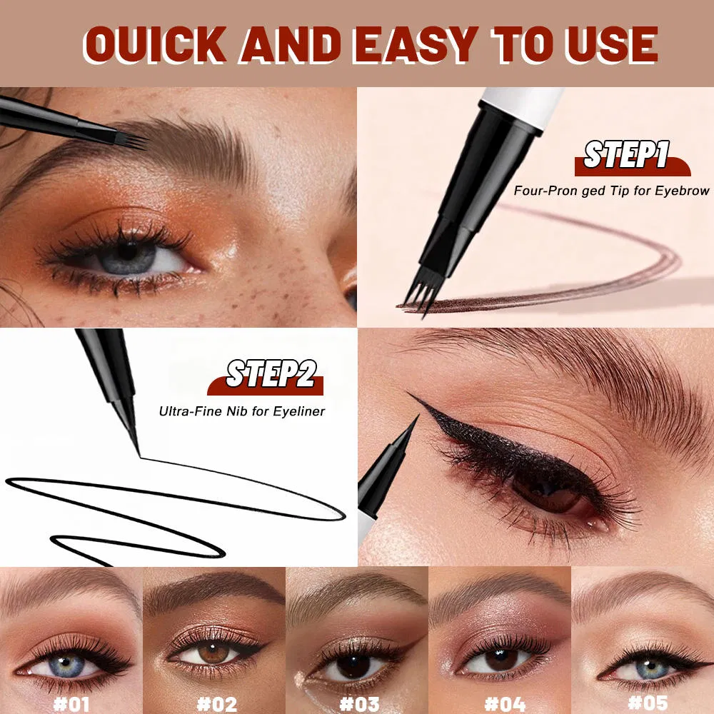 Waterproof Quick Dry Dual Eyeliner Five Color Four Tip Natural Eyeliner Pen
