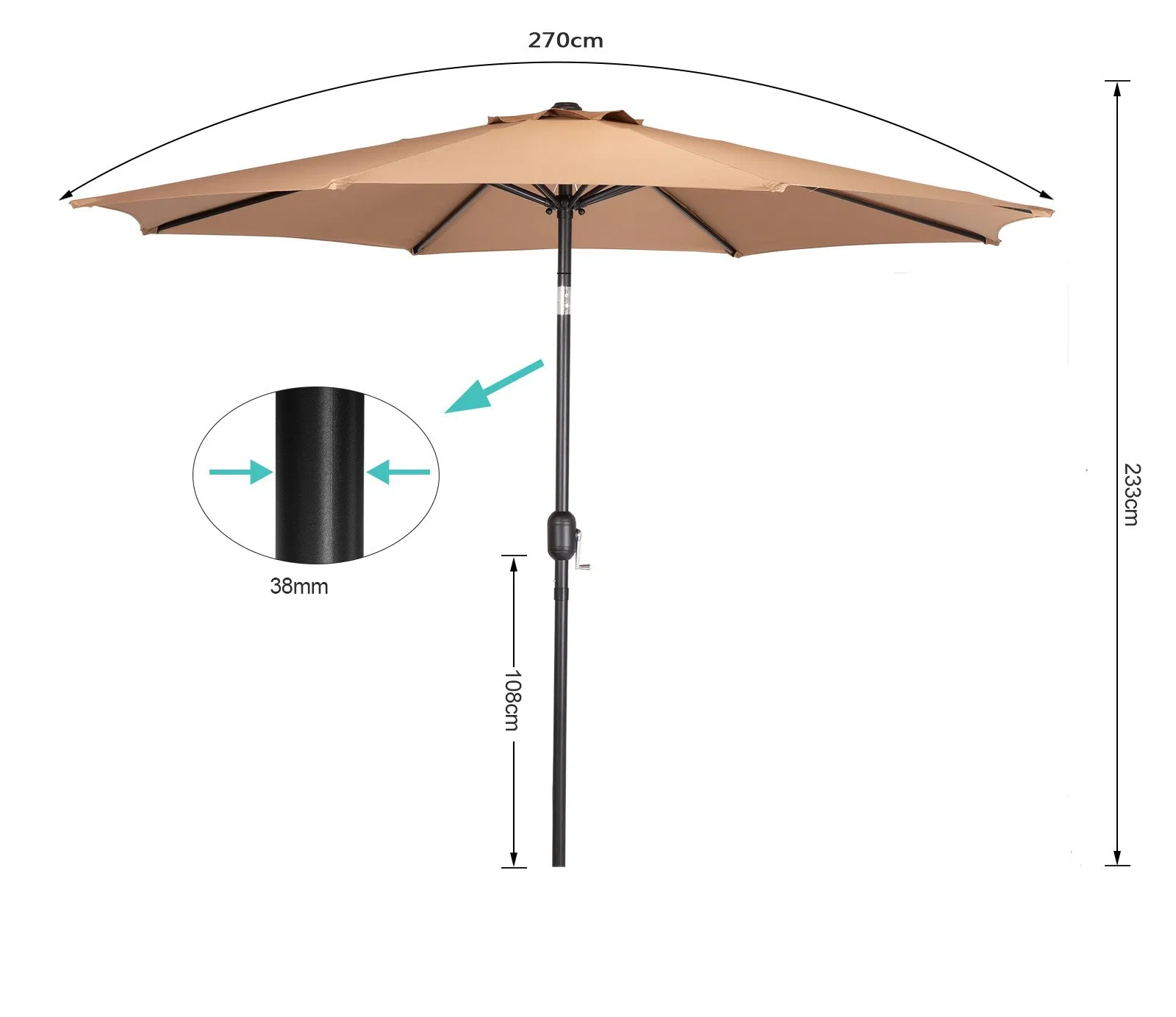 Umbrella Set Aluminum LED Light Garden Umbrella with Solar Panel Outside Beach Sun Parasol