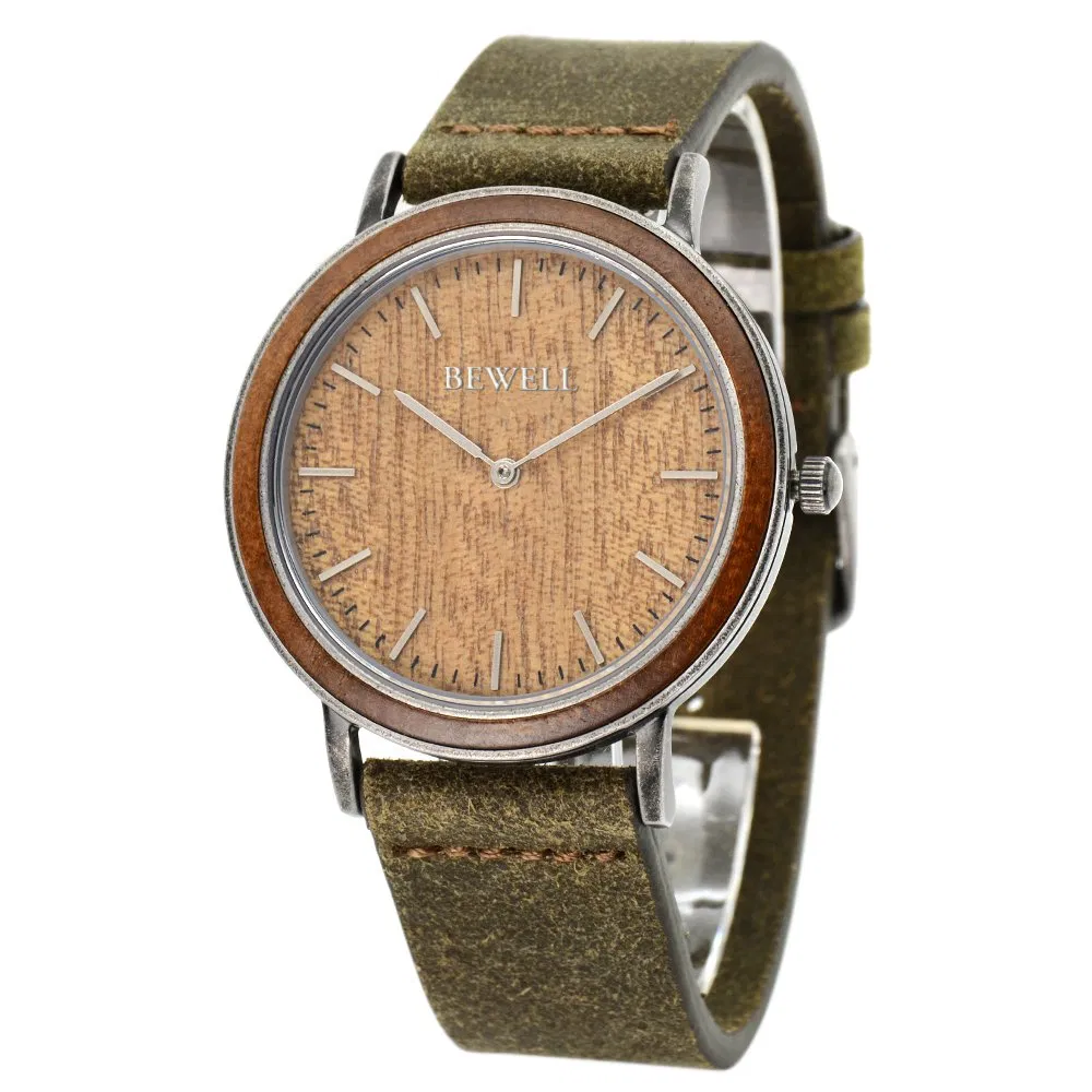 Factory Supply Stonewashed Sliver Stainless Steel Koa Wood Case Men's Wood Watch for Most Youngsters